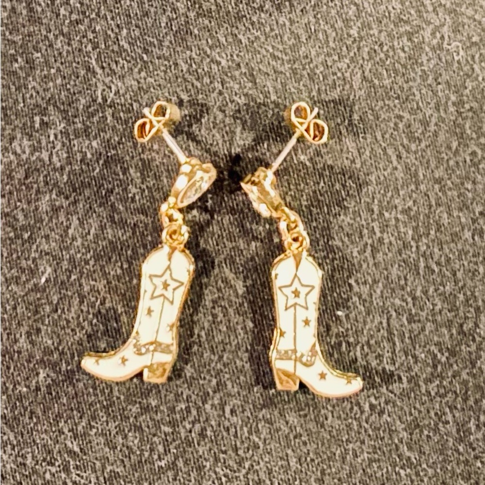 Earrings Cowboy Boot white&gold NWOT